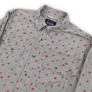 Roark Revival Button Up Shirt Mens Large Gray Red‎ Square Pattern Casual